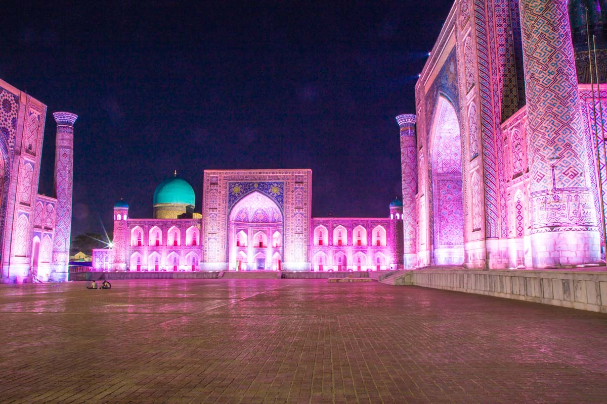 Registan at Night, Samarkand, Uzbekistan